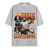 Camiseta Retrô Estampada Chris Brown Transfronteiriça Streetwear Americano Vintage Lavada Pesada Casual Manga Curta Ins