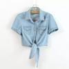 Blusa de mezclilla con chal anudado de manga media con cordones para mujer estilo coreano chaqueta corta para mujer delgada al por mayor lista para envío