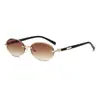 1584 Gafas de Sol de Estilo Europeo y Americano con Montura Ovalada de Moda Tendencia Nuevas Gafas de Sol sin Montura Hip-Hop Uv400