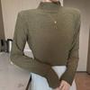 Camiseta feminina outono e inverno meia gola alta manga comprida renda Terry jacquard camiseta interna Slim fit all-matching top 2023