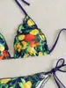 Bikini retro nuevo transfronterizo con estampado de frutas, ribete de volantes, cuello halter y tiras de atar, un traje de baño de dos piezas para la playa