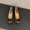 Lindos Zapatos de Ballet Rojos Planos de Punta Redonda Poco Profundos con Puntos y Lazo, Zapatos Planos sin Cordones para Mujer