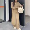 Conjunto de Tricô de Duas Peças Chic Estilo Coreano Outono e Inverno Estilo Preguiçoso Soltinho Comprimento Médio Acima do Joelho com Fenda Lateral para Mulheres