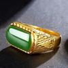 Anel de calcedônia longa ouro areia do Vietnã verde imperial ouro imitação joias masculinas fornecimento de barraca de distribuição ao vivo atacado