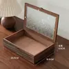 Caixa de Armazenamento de Vidro Flor Begônia Caixa de Madeira Retrô para Mesa Decoração Caixa Decorativa para Cosméticos Caixa de Joias
