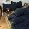 Juego de Ropa de Cama de Cuatro Piezas de Algodón Lavado a Rayas Estilo Ins, Juego de Tres o Cuatro Piezas para Dormitorio Estudiantil, Sábana Ajustable Lavable a Máquina, Lavable a Máquina