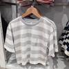 Estilo de Chica Caliente Japonesa 2244 Verano Corta T Casual Rayada Cuello Redondo Camiseta Moda Colorida Holgada Manga Corta 471565