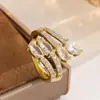Anillo Multicapa de Zirconia Marquise Tachonado con Diamantes Estilo Europeo y Americano Transfronterizo, Cobre Incrustado con Circonia, Lujo Ligero, Joyería de Anillo Versátil