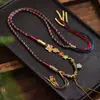 Corda de pingente Thangka fio de algodão esfregado à mão corrente para clavícula trançada à mão corda de pingente do Tibete corrente de colar de jade do deus da riqueza de cinco vias