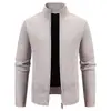 Cardigan de Tricô Masculino com Gola Alta e Zíper Jaqueta Suéter Jacquard Geométrico Outono Inverno Casual Masculino Quente