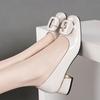 Sapatos de Bico Fino Salto Médio Camada Única Sapatos Femininos 2025 Primavera Novo Sapatos Femininos de Alta Qualidade Sola Macia Salto Grosso Combina com Tudo Casual Sapatos de Verniz para Mulheres