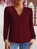 Otoño e Invierno 2025 Suministro Transfronterizo Amazon Aliexpress Estación Independiente Elegantes Tops de Manga Larga para Mujer de Color Sólido con Cuello en V