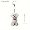 Chaveiro de Acrílico Bichon Frisé Branco Fofo 2D, Adequado para Decoração de Bolsa e Chave de Carro, Ideal