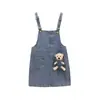 Conjunto de dos piezas de falda con tirantes de mezclilla para niñas, conjunto de verano moderno y a la moda para bebés, traje casual de manga corta para niños