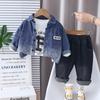 Ropa para Niños Primavera y Otoño 2025 Nuevo Estilo Manga Larga Solapa Degradado Letra Mezclilla Casual y Guapo Traje de Tres Piezas