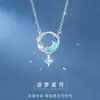 Collar de Plata de Ley S925 Estrella Luna Cielo Estrellado Cadena para Clavícula Regalo de Cumpleaños para Niñas Novia Esposa Joyería de Plata de Moda