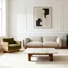 Sofá de Chão Designer para Apartamentos Pequenos, Madeira Sólida, Removível e Lavável, Sofá de Linha Reta em Tecido Nórdico, Estilo Wabi-Sabi, Sofá de Madeira Natural