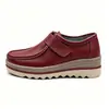 Zapatos Individuales de Mujer Loafers con Cierre Mágico de Fábrica Suela Gruesa Forro de Felpa Cuña de Cuero Genuino Zapatos de Plataforma para Aumentar la Altura Zapatos de Plataforma Casuales
