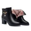 Sapatos de Mãe para Mulheres no Outono e Inverno, Sapatos de Algodão Versáteis Forrados com Lã, Sapatos de Couro Femininos de Salto Médio, Botas Curtas de Salto Grosso, Sapatos para Mulheres de Meia-Idade e Idosas