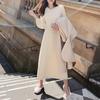 Outono e Inverno 2026 Nova Moda Soltinho Estilo Coreano Emagrecedor Vestido Suéter de Comprimento Médio Vestido Tricô Manga Longa para Mulheres