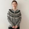 Cardigan Jacquard Fair Isle Retrô de Caxemira Feminino Gola Redonda Zíper Solto Estilo Preguiçoso Suéter de Tricô Jaqueta Tamanho Grande