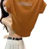 Camiseta de manga corta de algodón para mujer, diseño de marca, estampado de letras, corte ajustado y top elegante, venta al por mayor de fábrica, verano 210g, 40 hilos