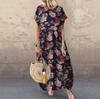 Vestido retro de manga corta con estampado floral de Amazon y Wish transfronterizo 2022, ropa informal para mujer