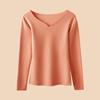 Camisa de otoño e invierno 2023 con escote en V y bajos cepillados, top de manga larga interior con diseño de nicho de corte entallado para mujer