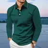 Camisa Polo Masculina 2025 Primavera e Outono Manga Longa Nova Estampada em 3D Cor Sólida Confortável Respirável Polo para Uso Externo