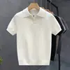 Camisa Polo V-neck de manga curta em malha para homens, corte slim, estilo business, seda gelada respirável de verão, estilo coreano, moderna, atacado transfronteiriço