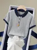 Camiseta de Manga Corta con Bloques de Color de Punto de Seda de Hielo para Mujer 2026 Nuevo Verano Camisa POLO Elegante Top Holgado que Reduce la Edad