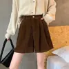 Shorts de veludo cotelê grossos femininos outono e inverno versátil cintura alta casual pernas largas plus size casaco solto emagrecedor calças de cinco pontos