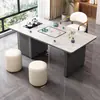 Juego de mesa de té integrado de pizarra minimalista, mesa de té multifuncional de lujo ligero moderno para oficina en casa con sillas, mesa de té para balcón