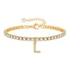 Pulseira Alfabeto 26 Letras Cravejada com Diamantes Transfronteiriça, Corrente de Garra Totalmente Diamantada, Joia Versátil, Pulseira Tennis da Moda Feminina