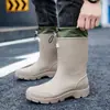 Botas de lluvia para hombre hasta la pantorrilla, zapatos impermeables antideslizantes, botas de lluvia para lavar el coche, pesca, trabajo de reparto, zapatos de goma para vadear en agua de mar, botas de lluvia para repartidores