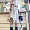 Falda Blanca de Lunares con Volantes, Falda Irregular de Longitud Media para Mujer, Falda de Línea A con Diseño Suave Retro de Primavera