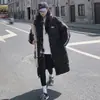 Jaqueta de Algodão com Capuz Moda Coreana Inverno 2025 Nova, Cruzada, Caimento Solto, para Homens e Mulheres, Comprimento Estendido, Acolchoada, Casaco Acima do Joelho