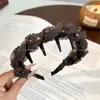Faixa de Cabelo de Renda Ondulada de Luxo para Mulheres, Banhada a Ouro com Dentes, Design de Coroa Alta, Acessório de Cabeça para Uso Externo, Faixa de Cabelo de Renda de Seda, Novo Grampo de Cabelo
