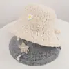 Sombrero de pescador de punto de alpaca fino de color liso con diseño calado y abertura, de otoño coreano, sombrero tipo cubo de lana transpirable con estampado de estrellas para mujer