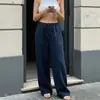2026 Amazon Transfronterizo Wish Sitio Independiente Pantalones Casuales Rectos de Algodón y Lino Sueltos Color Sólido Cintura Elástica Bolsillo para Mujer