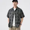Camisa de Trabalho Tie-Dye Xadrez Retrô de Alta Qualidade para Homens, Novo Estilo Verão 2026, Camisa Fresca de Manga Curta em Tencel