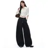 Nuevos Pantalones Retro Americanos Negros 2026 con Corte Curvo, Diseño de Botones Vintage y Efecto de Caída para Viajar al Trabajo y Uso Casual para Mujer
