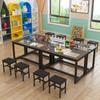 Mesa y silla de vidrio templado de doble capa para jardín de infantes, estudio de estudiantes de primaria, con pintura artística, hechas a mano