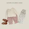 Pantalones Casuales Estilo Dulce de Primavera y Otoño para Bebé Niña, Pantalones de Dos Tonos con Estampado Completo para Bebé, Cintura Elástica, Adorno de Encaje, Puños tipo Linterna