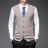 Chaleco cárdigan de punto de un solo botón para hombre de otoño e invierno, chaleco interior de lana de color liso, suéter sin mangas para hombre de negocios