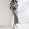 Saia Midi Longa de Tricô Simples Lisa de Cor Sólida Cintura Alta Reta Mistura de Lã Cashmere para Pessoas Altas Solta Valoriza Versátil