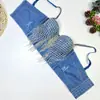 Colete jeans estiloso de rua para garota sexy e quente, espartilho de espinha de peixe estilo rock de grupo de meninas com grade triangular e franjas, camisole cropped