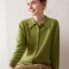 Otoño/Invierno 2025 Nuevo Estilo Cuello Polo Suave y Esponjoso 100% Cachemir Puro Tejido Cardigan de Botones Superior Exterior Versátil Simple