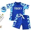 Traje de baño infantil de estilo coreano de manga corta para niño, traje de baño dividido, traje de baño, gorro de natación, letra pequeño, mediano y grande, secado rápido para niños, conjunto de dos piezas para nadar