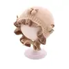 Gorro de punto con borde de encaje, gorro de invierno engrosado estilo princesa para niñas, lindo gorro de bebé, cálido y protector para los oídos, de doble capa con un lazo